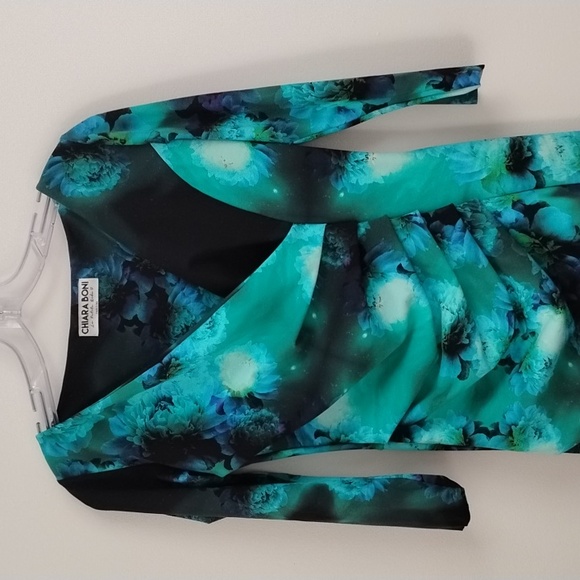 Chiara Boni La Petite Robe Vibrant Teal and Black Floral Long Sleeve Dress Artsy - Picture 3 of 16
